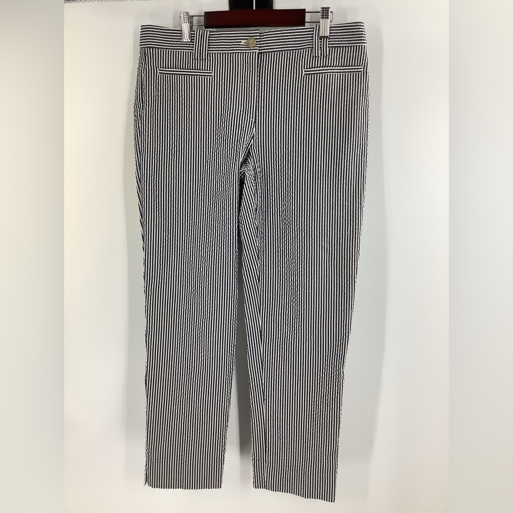 Ann Taylor Searsucker Ankle Crop Pants Blue & White Striped Sz 4 NWT Cotton